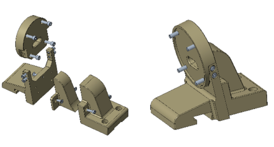 The four pieces bracket connector assembly: exploded view (left), assembled (right)
