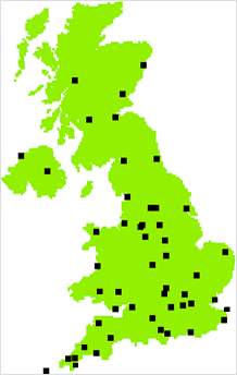 Map of the UK showing PROMETHEUS weather file locations